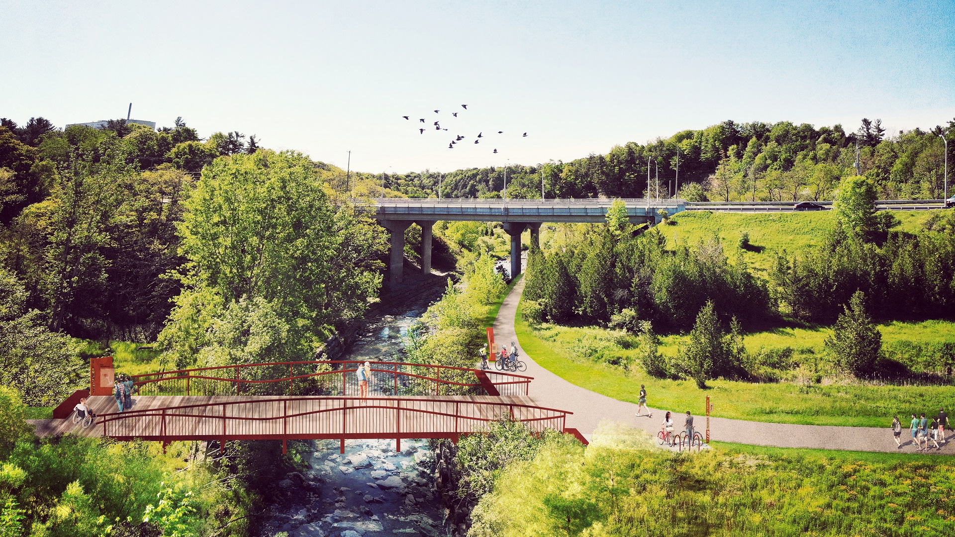 architectural rendering of Highland Creek crossing after completion of The Meadoway