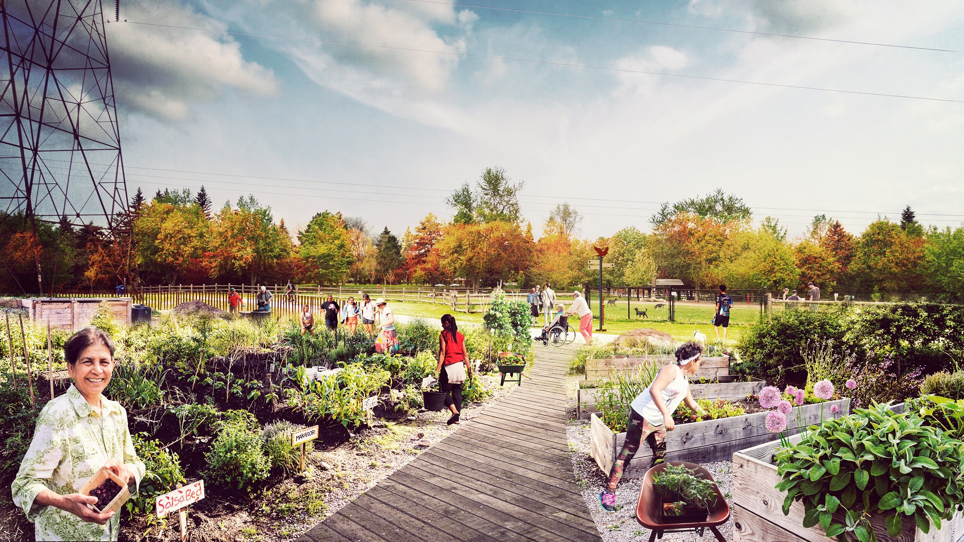 conceptual rendering of urban agriculture in The Meadoway