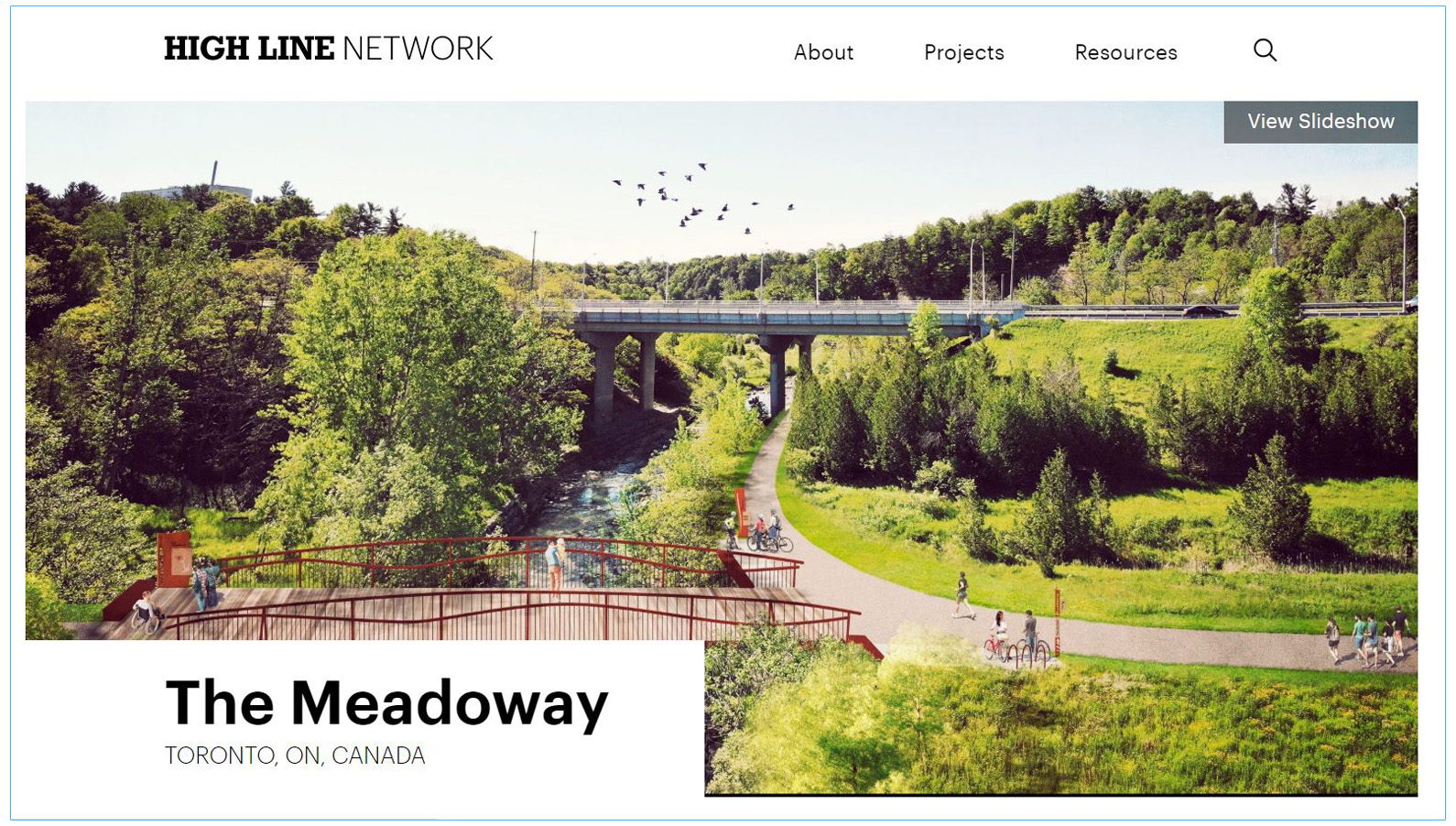 screen shot of The Meadoway page on the High Line Network website